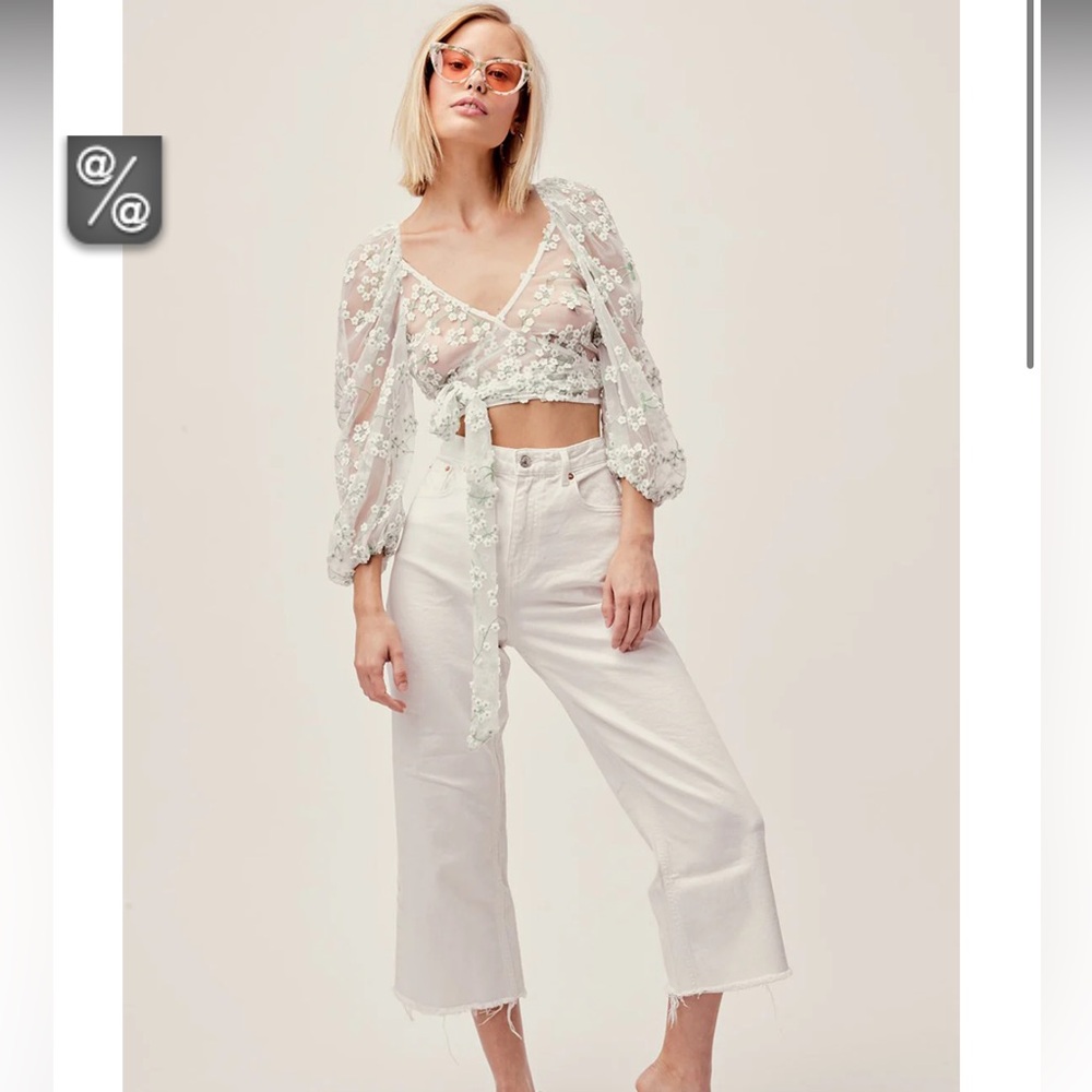 For Love & Lemons Eclair Embroidered Baby Breath Wrapped Tie Cropped Top S